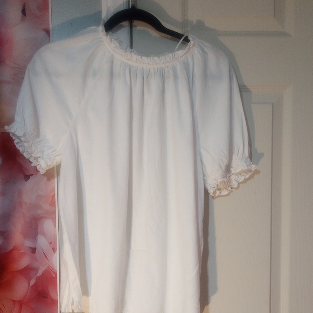 Crown & Ivy White Blouse with Ruffle Trim